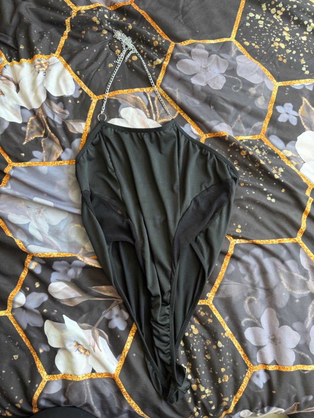 Black Halter bodysuit with Chain Strap